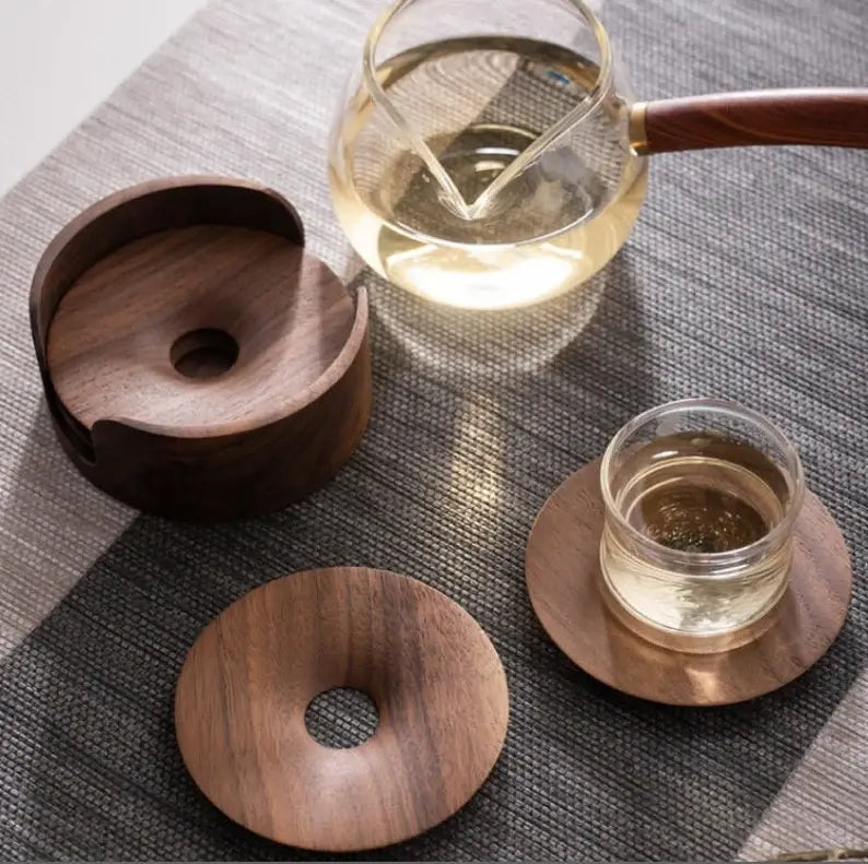 Premium Black Walnut Tea Coaster Set – Elegant Wooden Coasters (Set of 4)