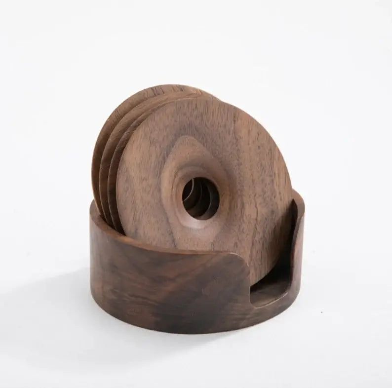 Premium Black Walnut Tea Coaster Set – Elegant Wooden Coasters (Set of 4)