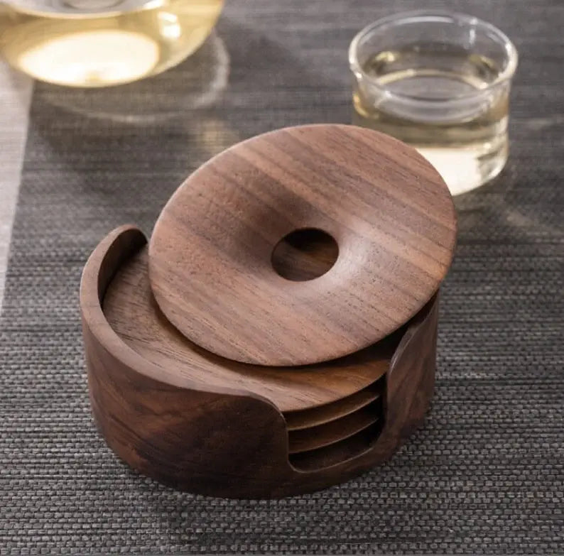 Premium Black Walnut Tea Coaster Set – Elegant Wooden Coasters (Set of 4)